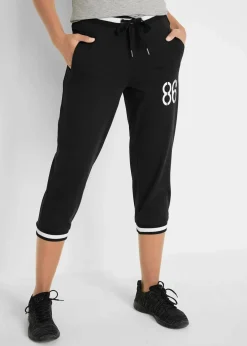 bonprix Bekleidung·Sweat|Bekleidung·Blusen & Tuniken^Jogginghose, 3/4-Länge aus Baumwollmix schwarz bedruckt