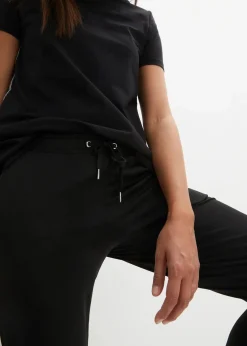 bonprix Hosen|Sweat^Jogginghose mit Druckknöpfen, schnelltrocknend schwarz