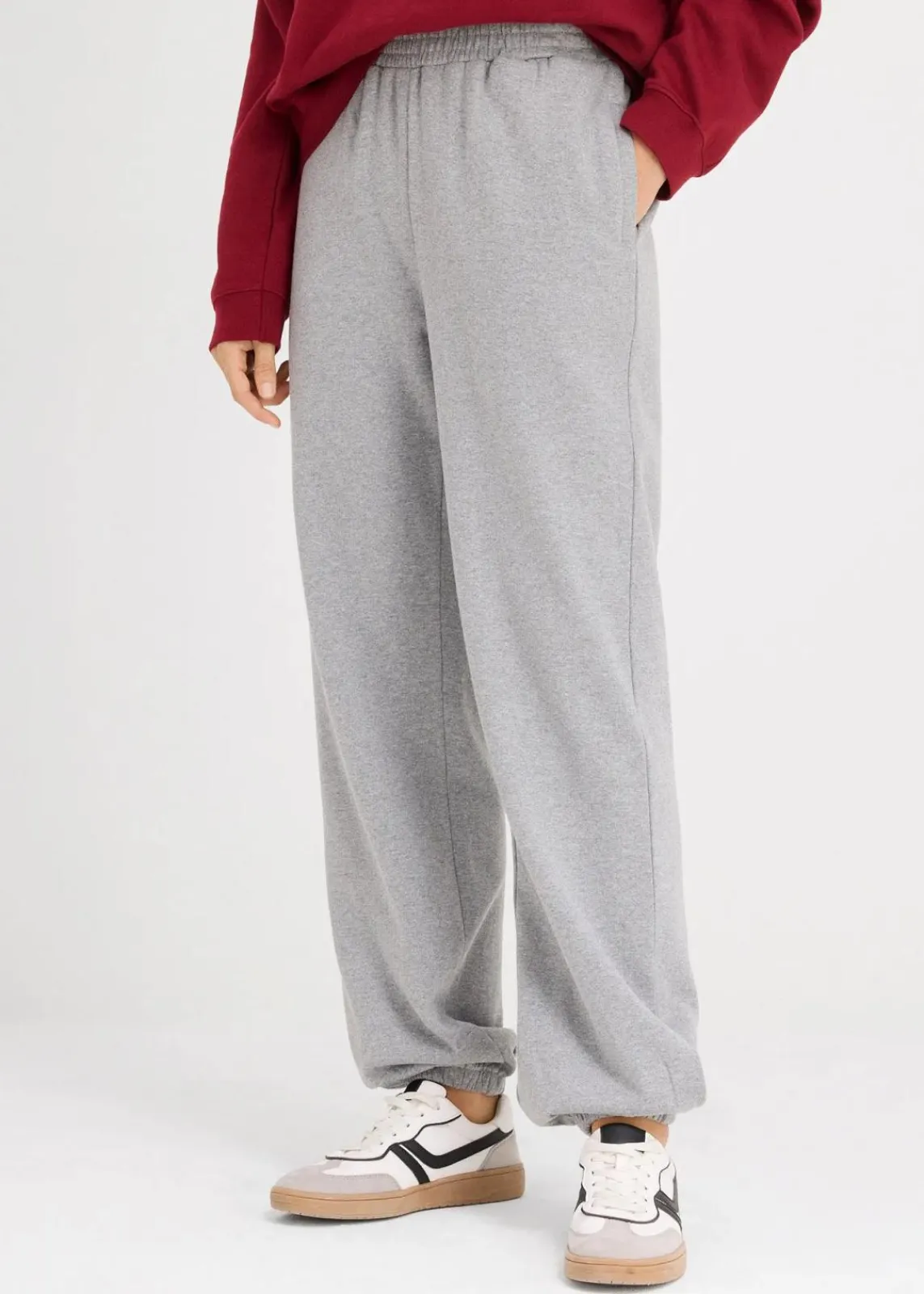 bonprix Basics|Sweat^Jogginghose mit hohem Bund hellgrau meliert meliert