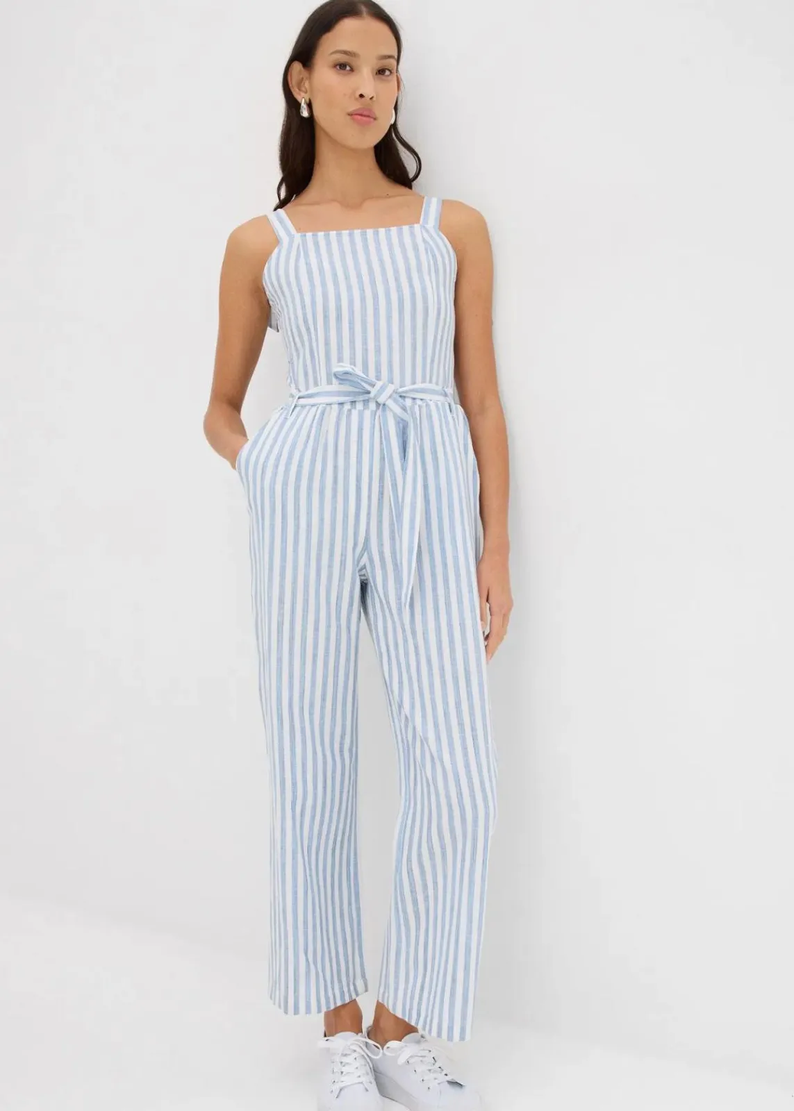bonprix Jumpsuits^Jumpsuit aus Baumwoll-Leinen Mix blau/weiß längs gestreift