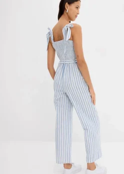 bonprix Jumpsuits^Jumpsuit aus Baumwoll-Leinen Mix blau/weiß längs gestreift