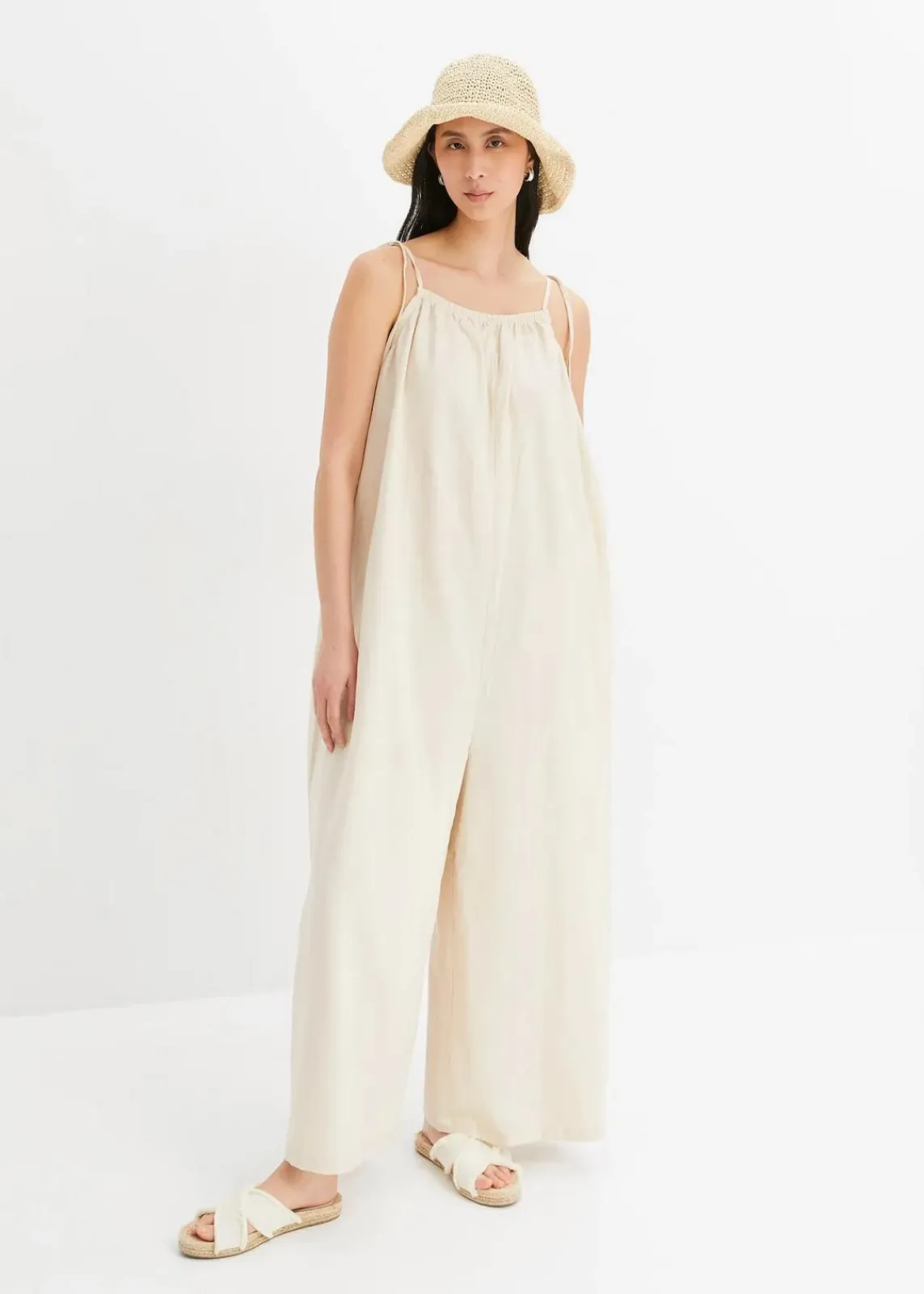bonprix Nachhaltigere Materialien|Jumpsuits^Jumpsuit aus leichtem Leinen-Viskose-Mix sandbeige