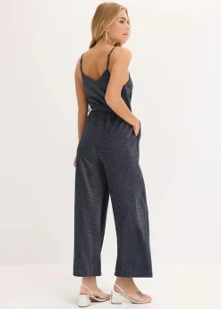 bonprix Jumpsuits^Jumpsuit aus leichter Viskose mit Glitzer dunkelblau/silber