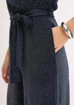bonprix Jumpsuits^Jumpsuit aus leichter Viskose mit Glitzer dunkelblau/silber
