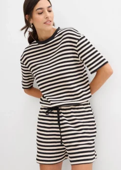 bonprix Bekleidung·Homewear|Jumpsuits^Jumpsuit aus reiner Bio-Baumwolle sandbeige/schwarz gestreift