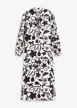 bonprix Bekleidung·Pullover & Strickjacken|Kleider^Kaftan-Kleid aus fließender Viskose schwarz/cremeweiß bedruckt