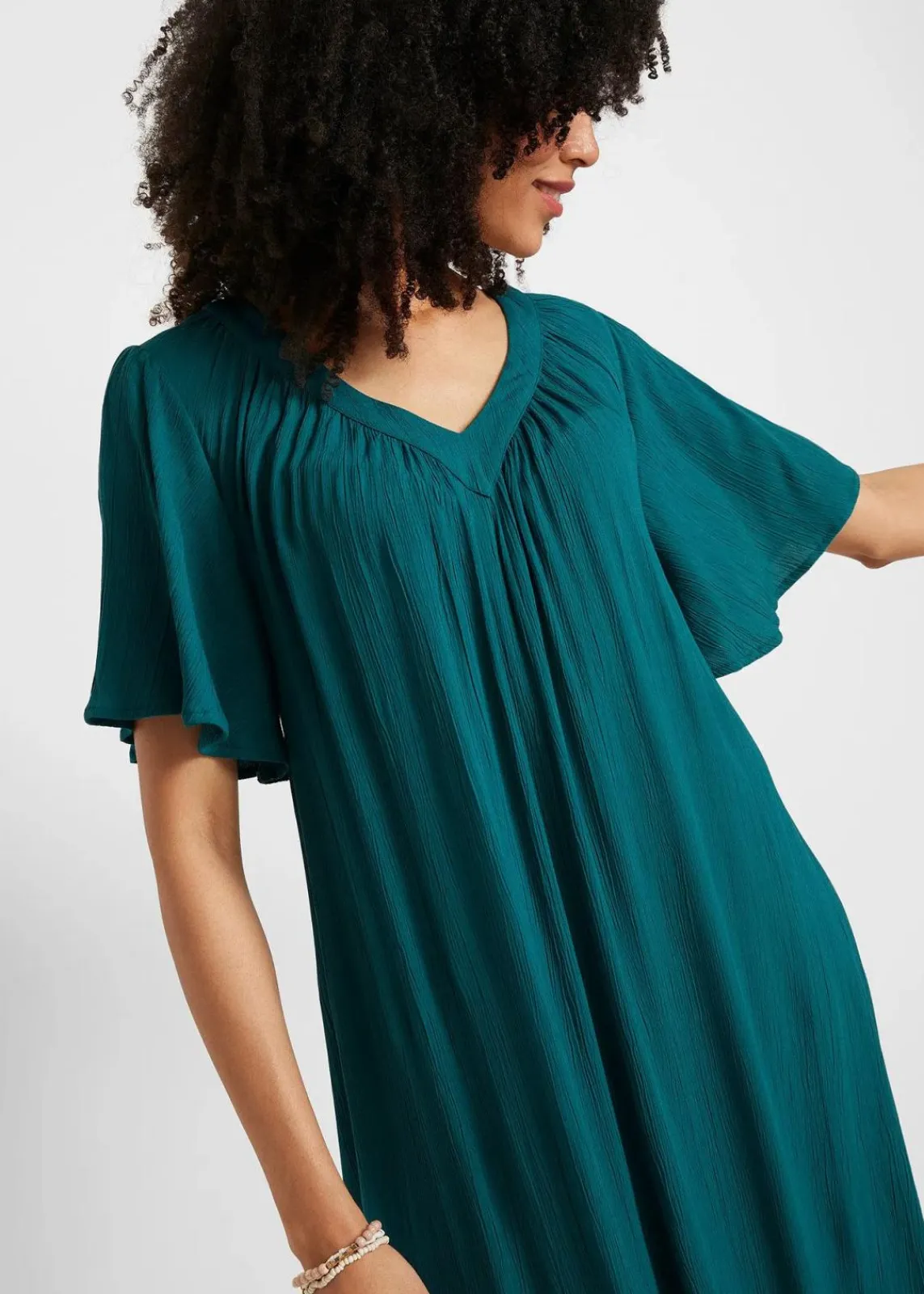 bonprix Bekleidung·Pullover & Strickjacken|Kleider^Kaftan-Kleid aus Kreppware petrol