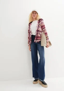 bonprix Jacken & Mäntel|Sweat^Kapuzen-Fleecejacke mit Norweger-Muster beerensorbet norwegermuster