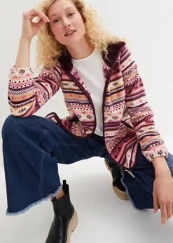 bonprix Jacken & Mäntel|Sweat^Kapuzen-Fleecejacke mit Norweger-Muster beerensorbet norwegermuster