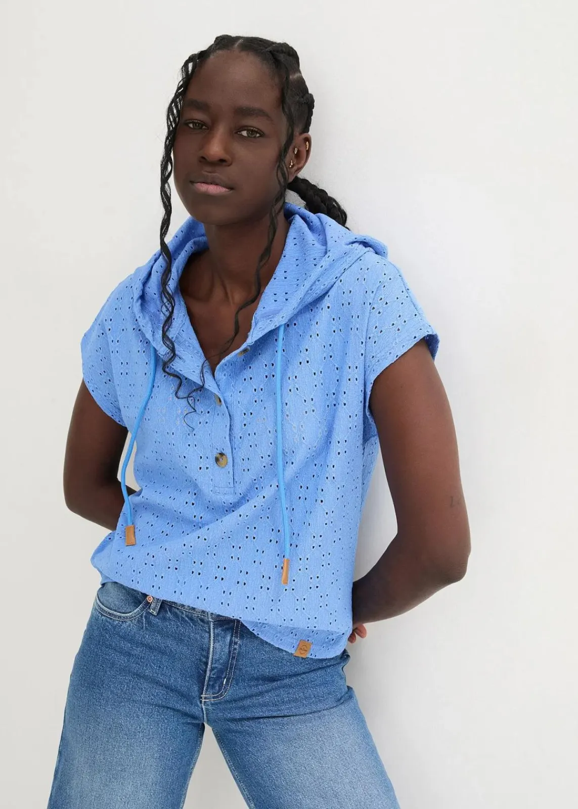 bonprix Shirts & Tops^Kapuzen-Henleyshirt mittelblau