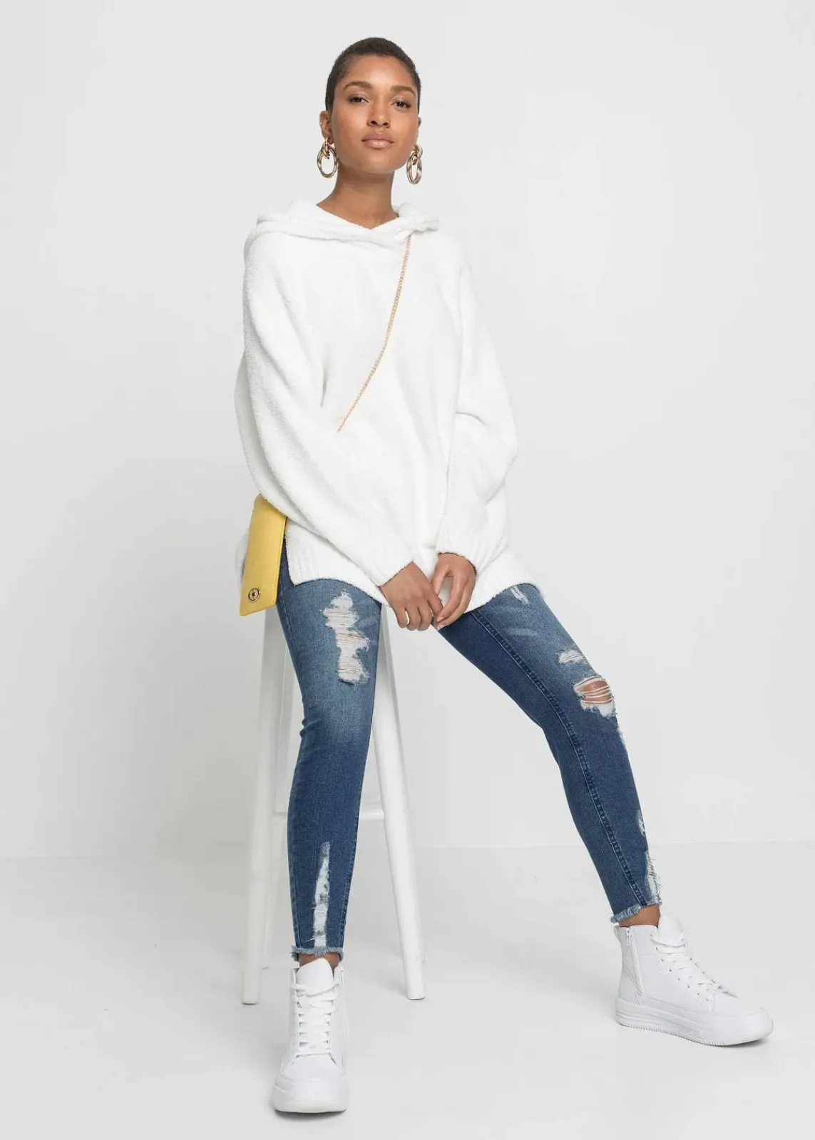 bonprix Bekleidung·Umstandsmode|Bekleidung·Jeans^Kapuzenpullover in Teddy-Fleece wollweiß