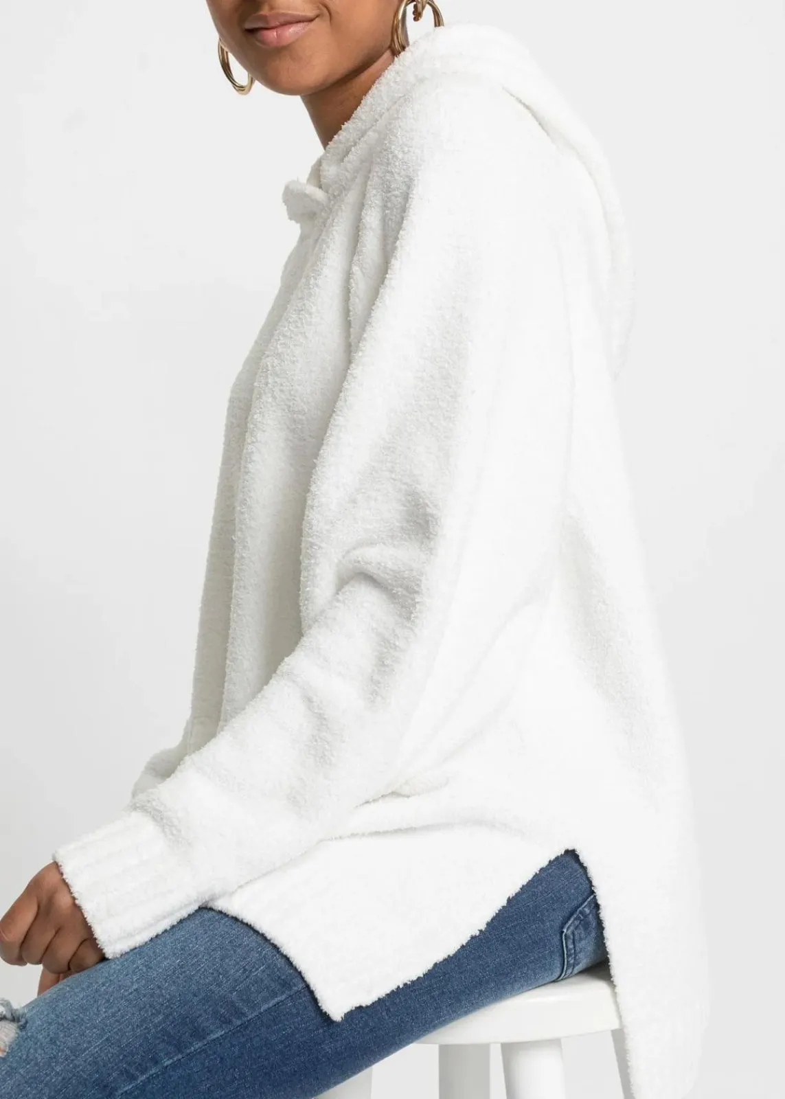 bonprix Bekleidung·Umstandsmode|Bekleidung·Jeans^Kapuzenpullover in Teddy-Fleece wollweiß