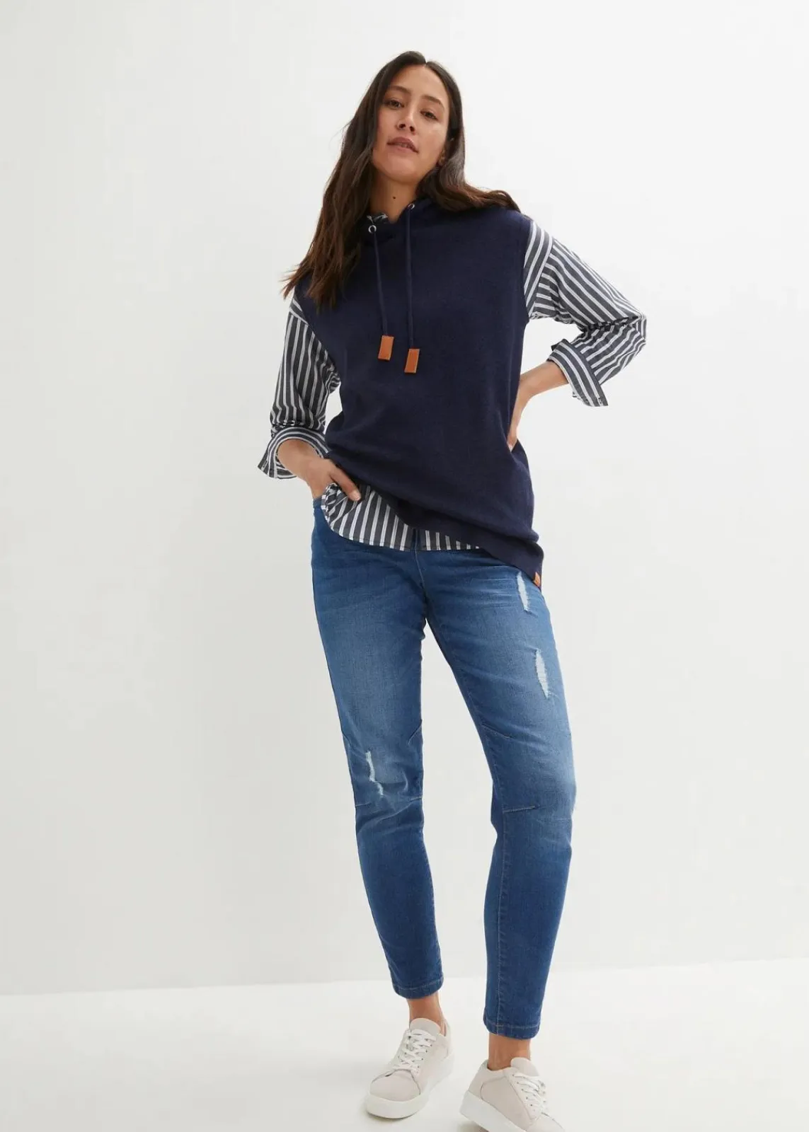 bonprix Bekleidung·Umstandsmode|Bekleidung·Jeans^Kapuzen-Pullunder, oversized dunkelblau meliert