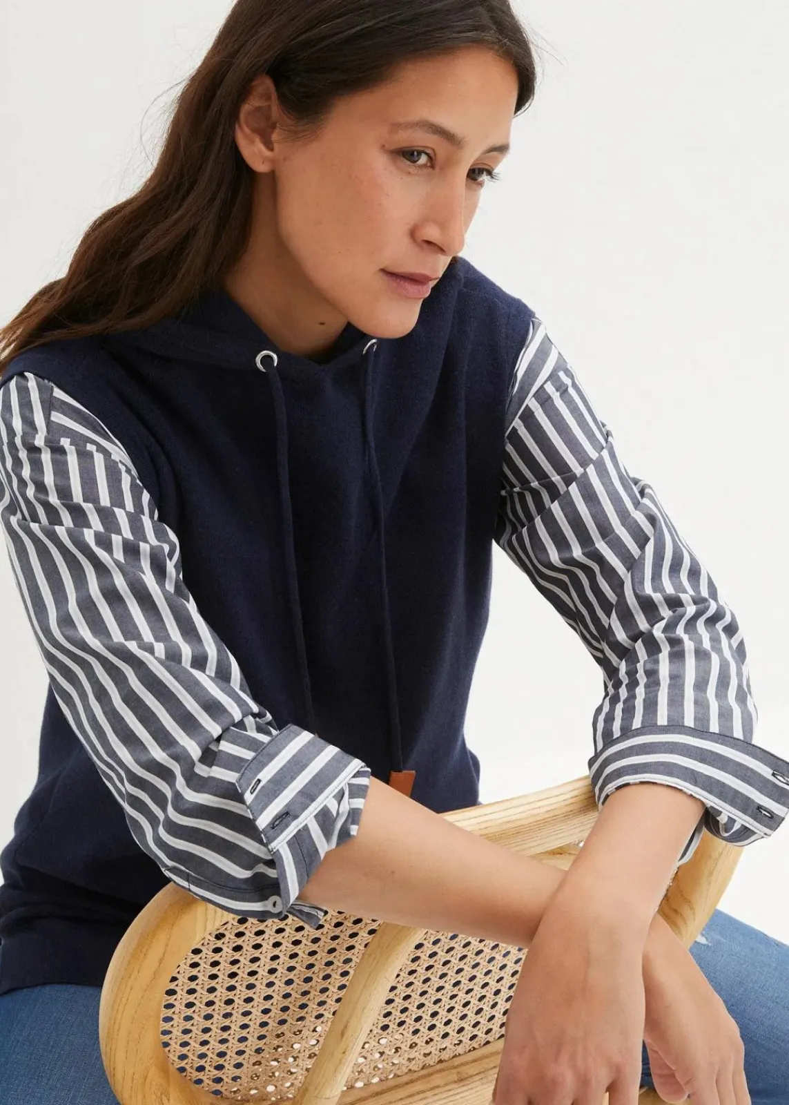bonprix Bekleidung·Umstandsmode|Bekleidung·Jeans^Kapuzen-Pullunder, oversized dunkelblau meliert
