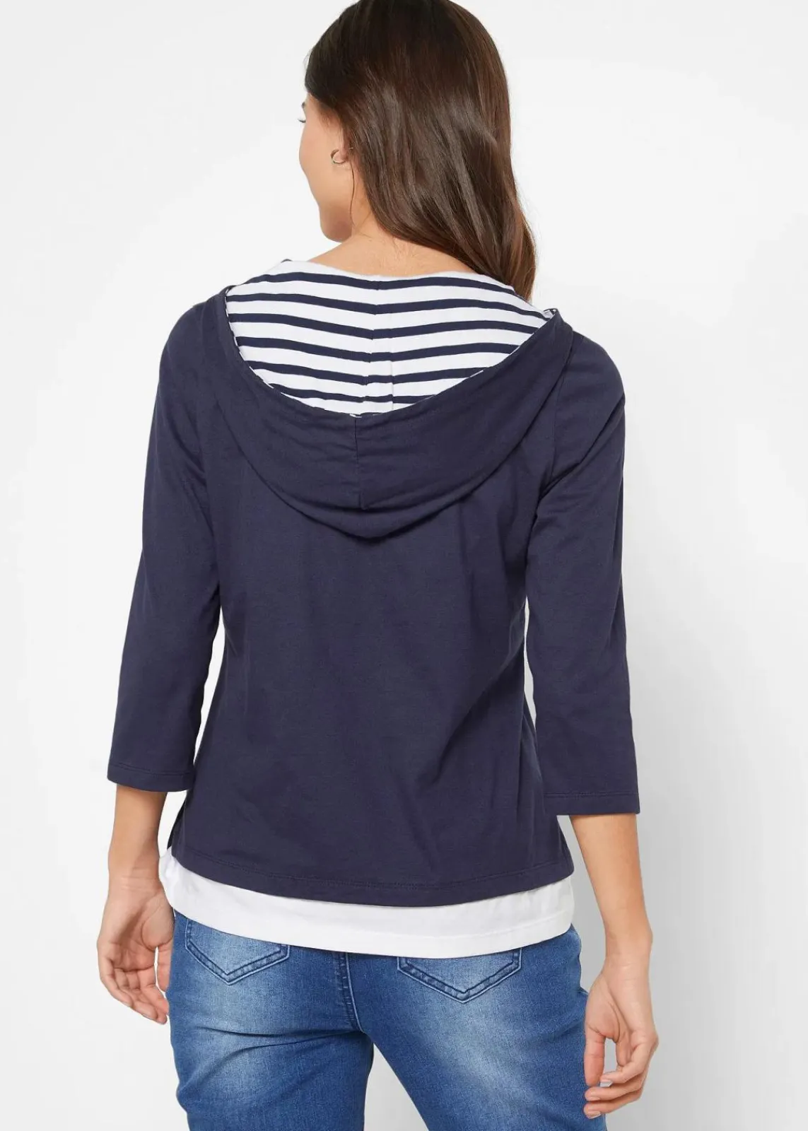 bonprix Shirts & Tops^Kapuzen-Shirt, 3/4-Arm aus reiner Baumwolle dunkelblau bedruckt