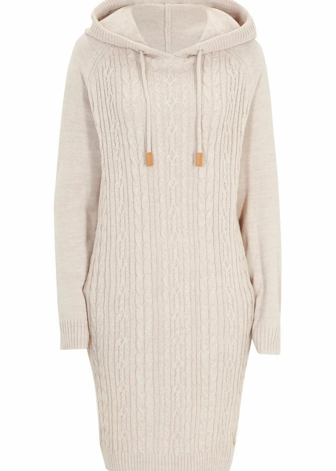 bonprix Bekleidung·Umstandsmode|Bekleidung·Pullover & Strickjacken^Kapuzen-Strickkleid mit Zopfmuster natur meliert