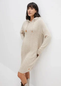 bonprix Bekleidung·Umstandsmode|Bekleidung·Pullover & Strickjacken^Kapuzen-Strickkleid mit Zopfmuster natur meliert