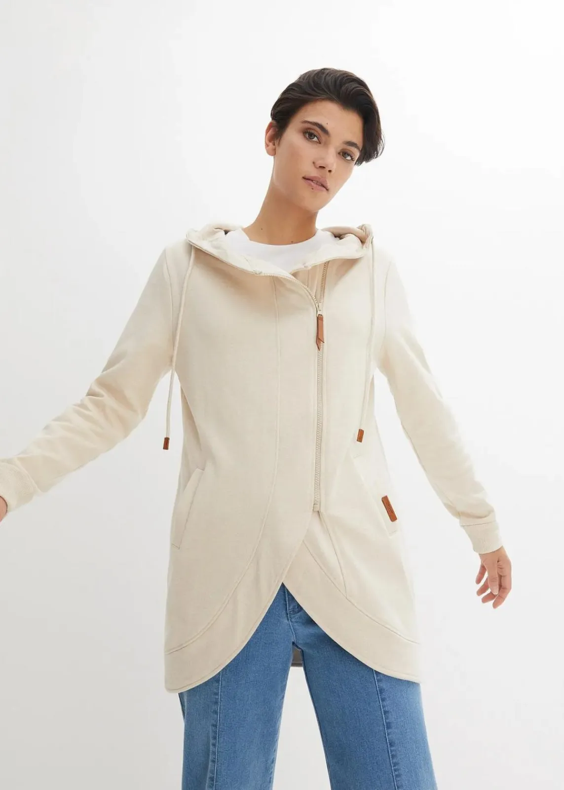 bonprix Bekleidung·Blusen & Tuniken|Sweat^Kapuzen-Sweatjacke beige meliert