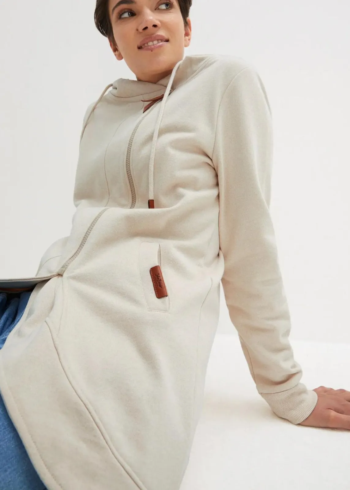 bonprix Bekleidung·Blusen & Tuniken|Sweat^Kapuzen-Sweatjacke beige meliert