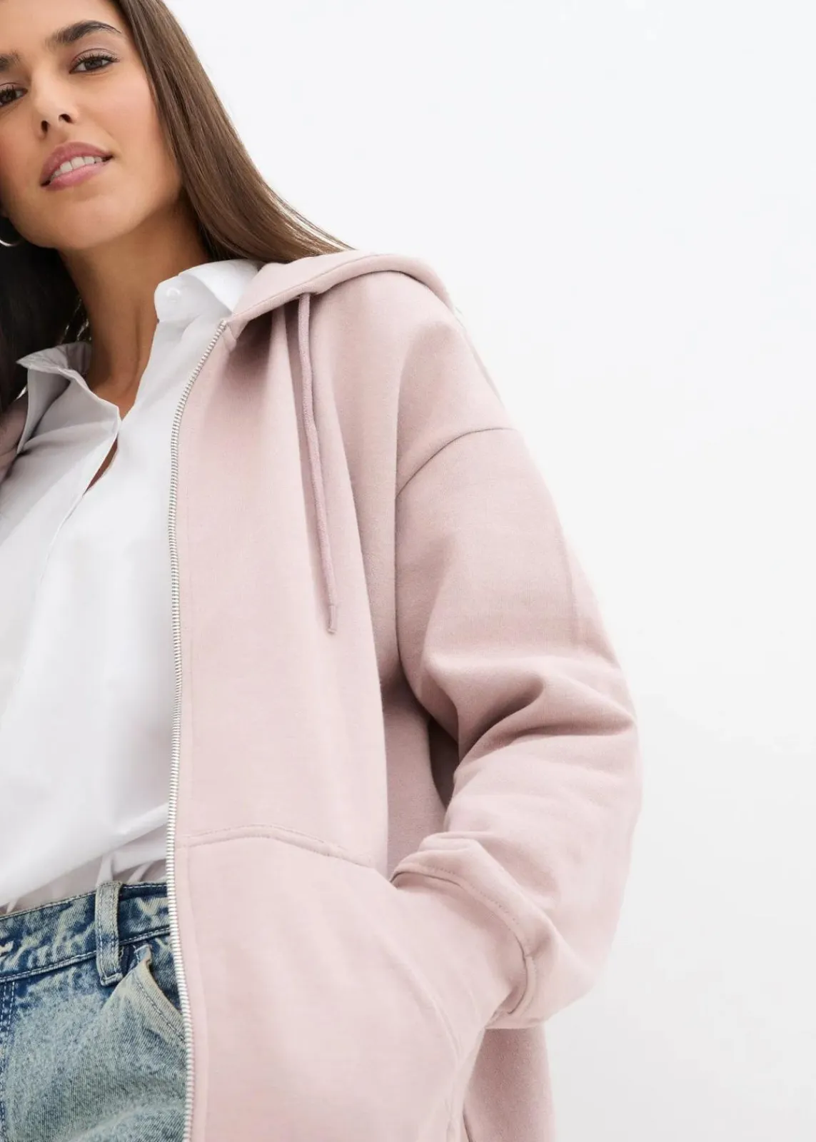 bonprix Sweat|Nachhaltigere Materialien^Kapuzen-Sweatjacke silberlila