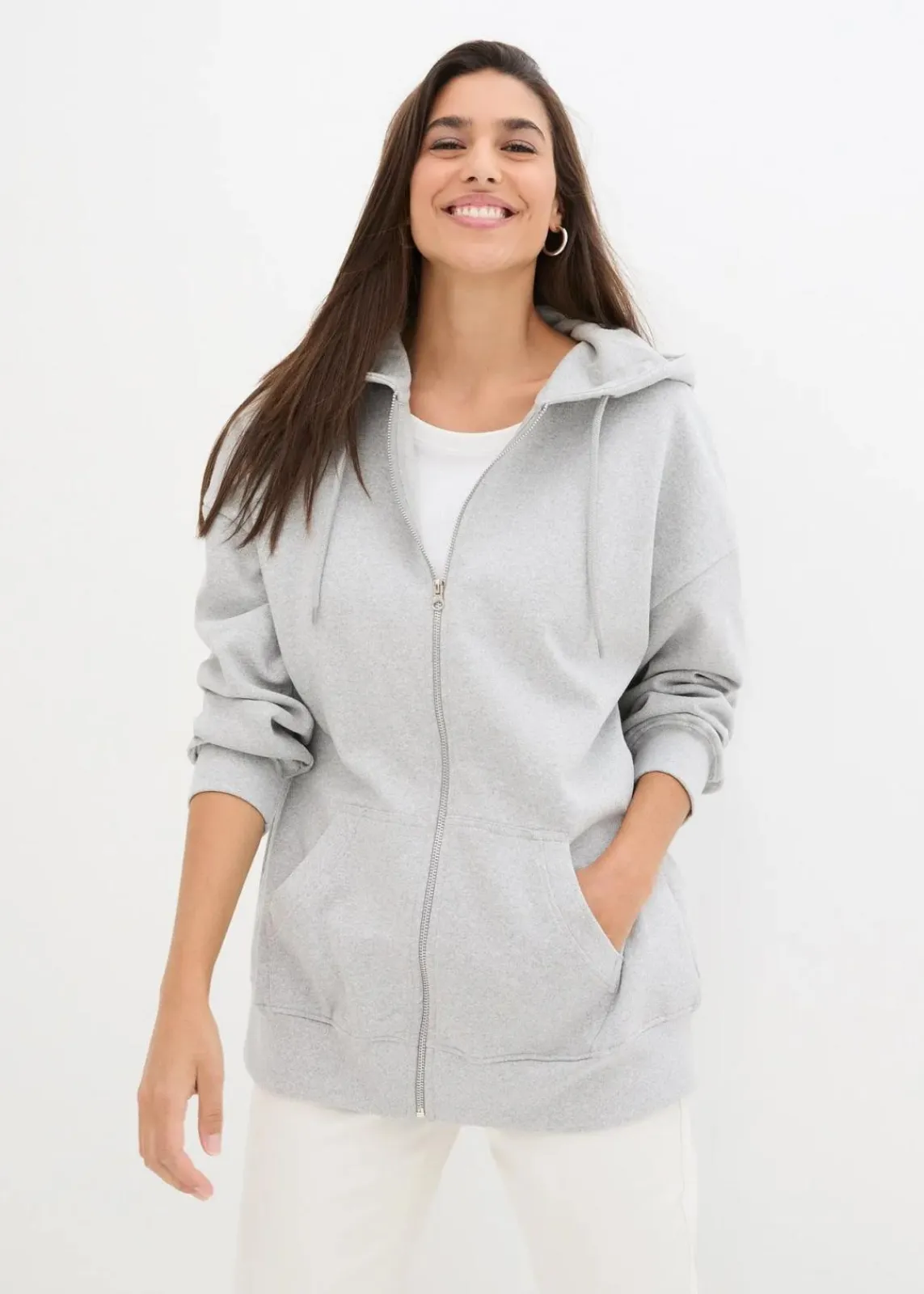 bonprix Sweat|Nachhaltigere Materialien^Kapuzen-Sweatjacke hellgrau meliert