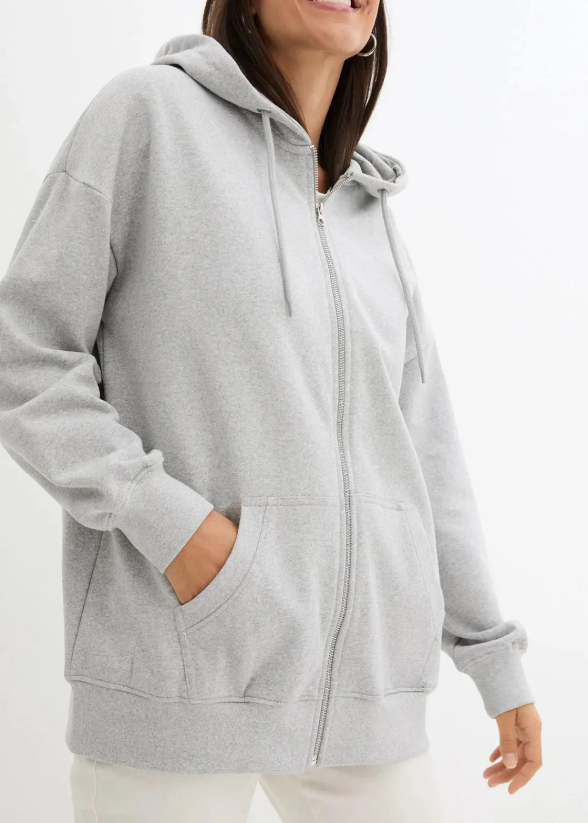 bonprix Sweat|Nachhaltigere Materialien^Kapuzen-Sweatjacke hellgrau meliert