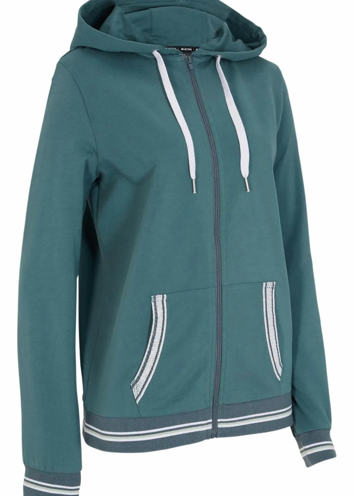 bonprix Bekleidung·Blusen & Tuniken|Nachhaltigere Materialien^Kapuzen-Sweatjacke aus reiner Bio-Baumwolle graugrün bedruckt