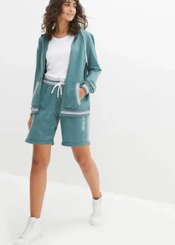 bonprix Bekleidung·Blusen & Tuniken|Nachhaltigere Materialien^Kapuzen-Sweatjacke aus reiner Bio-Baumwolle graugrün bedruckt