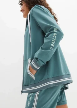 bonprix Bekleidung·Blusen & Tuniken|Nachhaltigere Materialien^Kapuzen-Sweatjacke aus reiner Bio-Baumwolle graugrün bedruckt