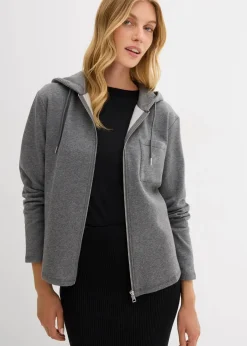 bonprix Bekleidung·Blusen & Tuniken|Sweat^Kapuzen-Sweatjacke mit recyceltem Polyester grau meliert