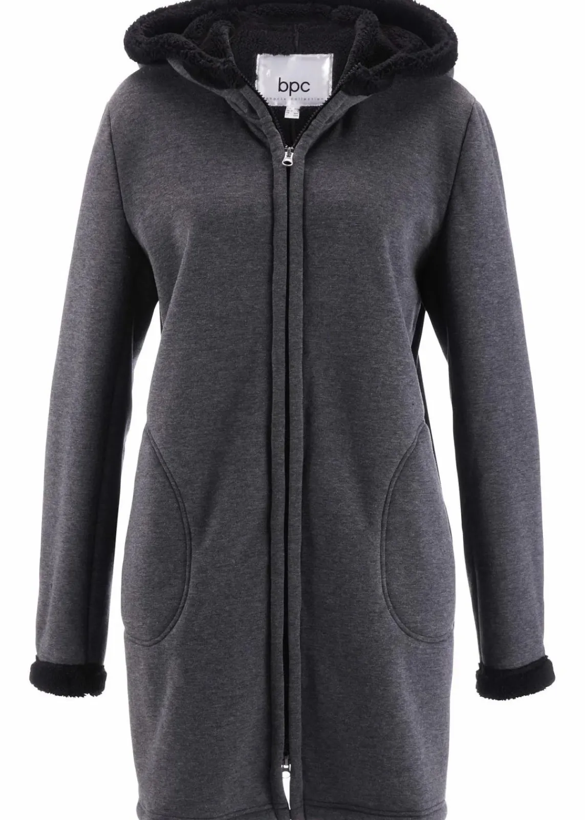 bonprix Sweat|Bekleidung·Blusen & Tuniken^Kapuzen-Sweatjacke mit Teddyfell anthrazit meliert