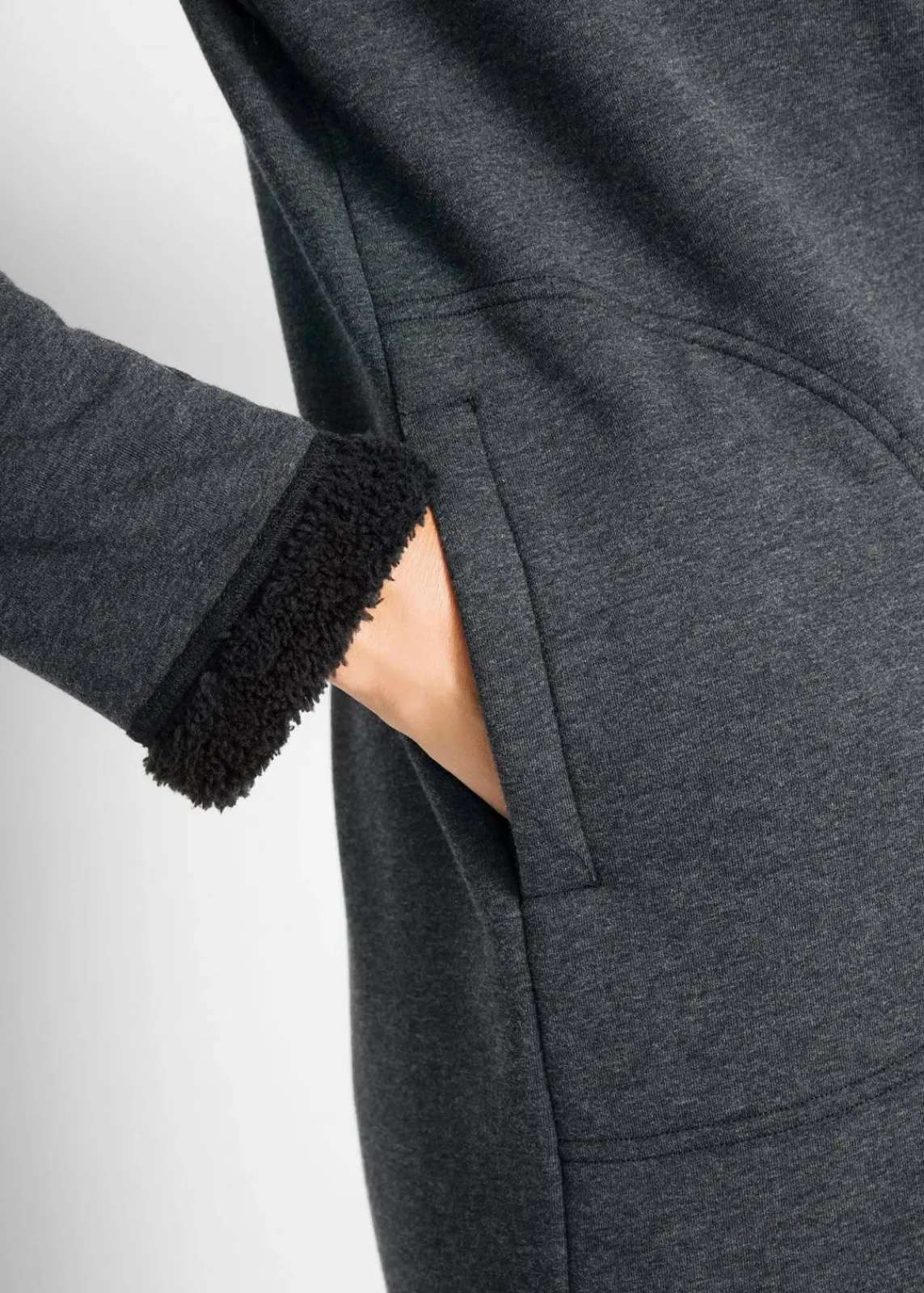 bonprix Sweat|Bekleidung·Blusen & Tuniken^Kapuzen-Sweatjacke mit Teddyfell anthrazit meliert