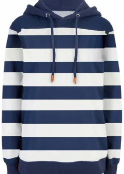 bonprix Sweat|Nachhaltigere Materialien^Kapuzensweatshirt aus Bio-Baumwolle dunkelblau/wollweiß gestreift
