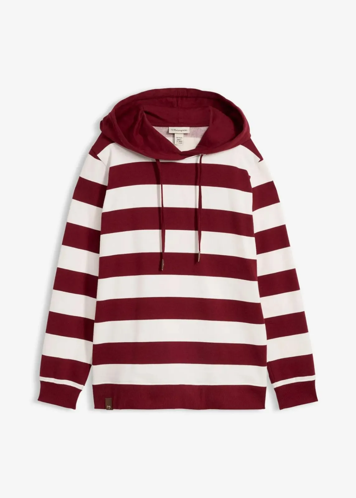 bonprix Bekleidung·Blusen & Tuniken|Nachhaltigere Materialien^Kapuzensweatshirt aus Bio-Baumwolle rubinrot/wollweiß gestreift
