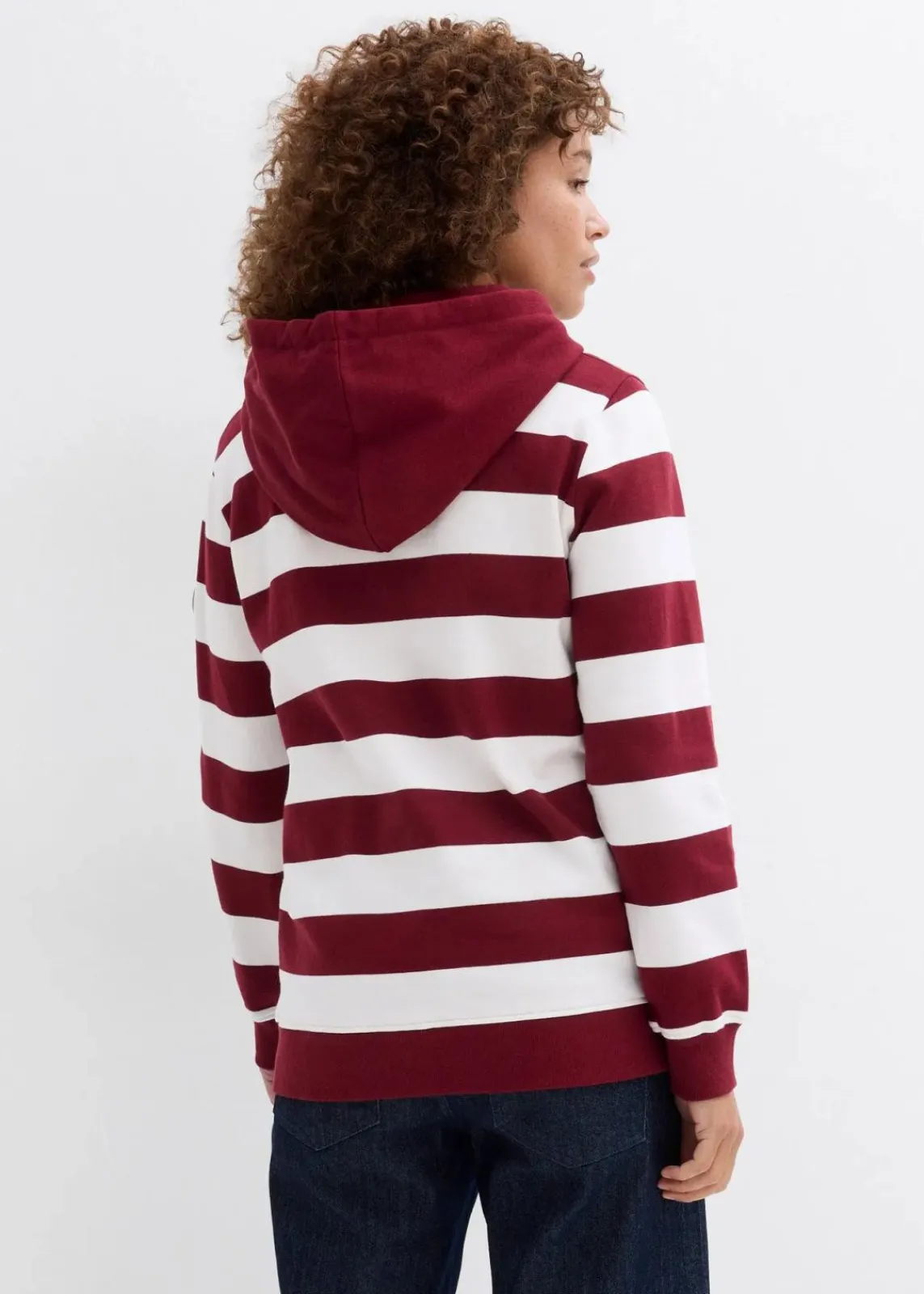 bonprix Bekleidung·Blusen & Tuniken|Nachhaltigere Materialien^Kapuzensweatshirt aus Bio-Baumwolle rubinrot/wollweiß gestreift