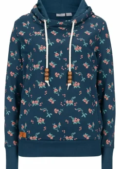 bonprix Bekleidung·Blusen & Tuniken|Sweat^Kapuzensweatshirt mit Kordeln aus reiner Baumwolle dunkelblau geblümt