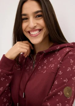 bonprix Nachhaltigere Materialien^Kapuzensweatshirt mit Reißverschluss aus reiner Baumwolle dunkelbeere