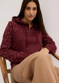 bonprix Nachhaltigere Materialien^Kapuzensweatshirt mit Reißverschluss aus reiner Baumwolle dunkelbeere
