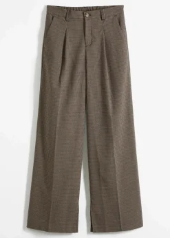 bonprix Hosen^Karierte Bundfaltenhose mit abnehmbarer Kette taupe/dunkelbraun kariert