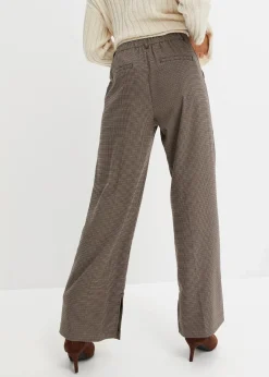 bonprix Hosen^Karierte Bundfaltenhose mit abnehmbarer Kette taupe/dunkelbraun kariert