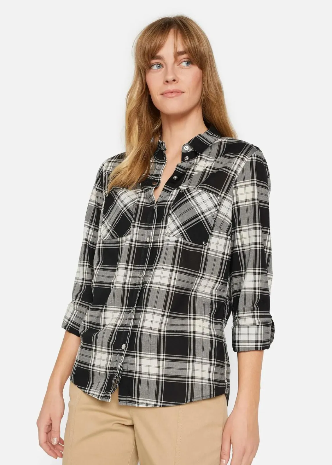 bonprix Blusen & Tuniken|Bekleidung·Jacken & Mäntel^Karierte Hemdbluse aus reiner Baumwolle schwarz/weiß kariert
