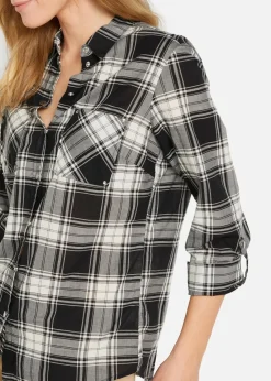 bonprix Blusen & Tuniken|Bekleidung·Jacken & Mäntel^Karierte Hemdbluse aus reiner Baumwolle schwarz/weiß kariert