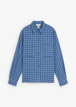 bonprix Blusen & Tuniken|Bekleidung·Jacken & Mäntel^Karierte Hemdbluse aus reiner Baumwolle hellblau/hellindigo kariert