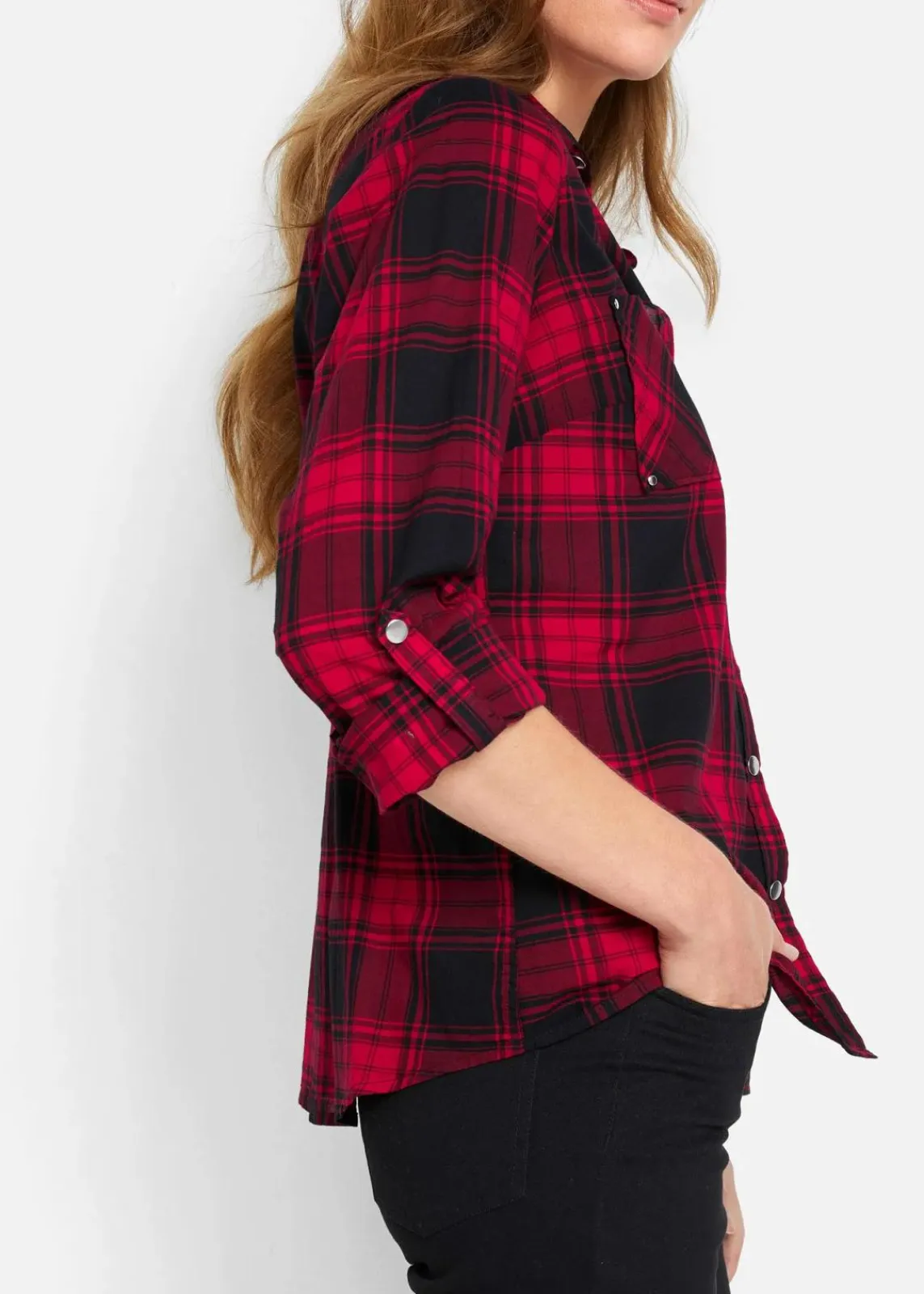 bonprix Bekleidung·Jacken & Mäntel|Blusen & Tuniken^Karierte Hemdbluse aus reiner Baumwolle rot/schwarz kariert