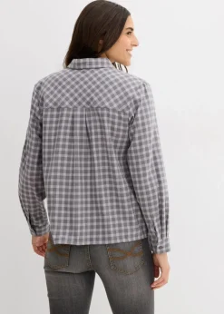 bonprix Bekleidung·Jacken & Mäntel|Blusen & Tuniken^Karierte Hemdbluse aus reiner Baumwolle rauchgrau/schattengrau kariert