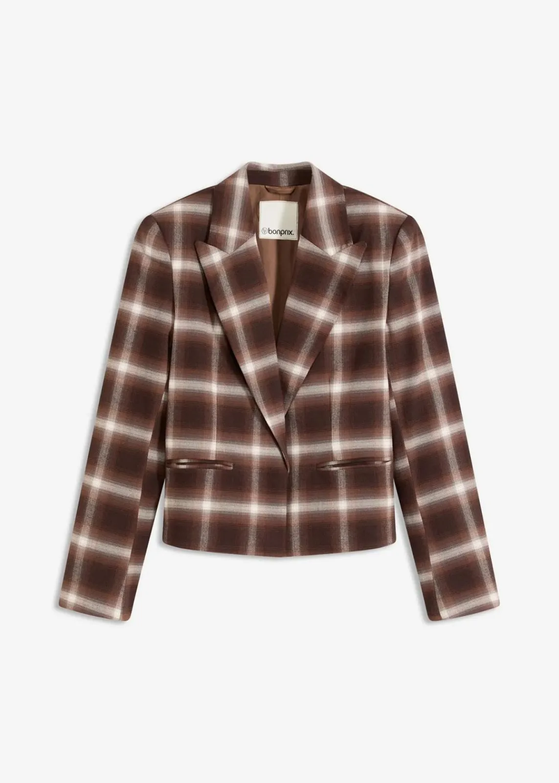 bonprix Bekleidung·Basics|Blazer^Karoblazer dunkelbraun/hellbraun/mittelbraun/elfenbein kariert