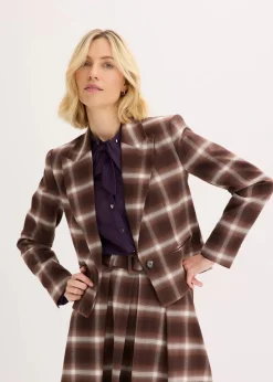 bonprix Bekleidung·Basics|Blazer^Karoblazer dunkelbraun/hellbraun/mittelbraun/elfenbein kariert