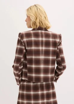 bonprix Bekleidung·Basics|Blazer^Karoblazer dunkelbraun/hellbraun/mittelbraun/elfenbein kariert