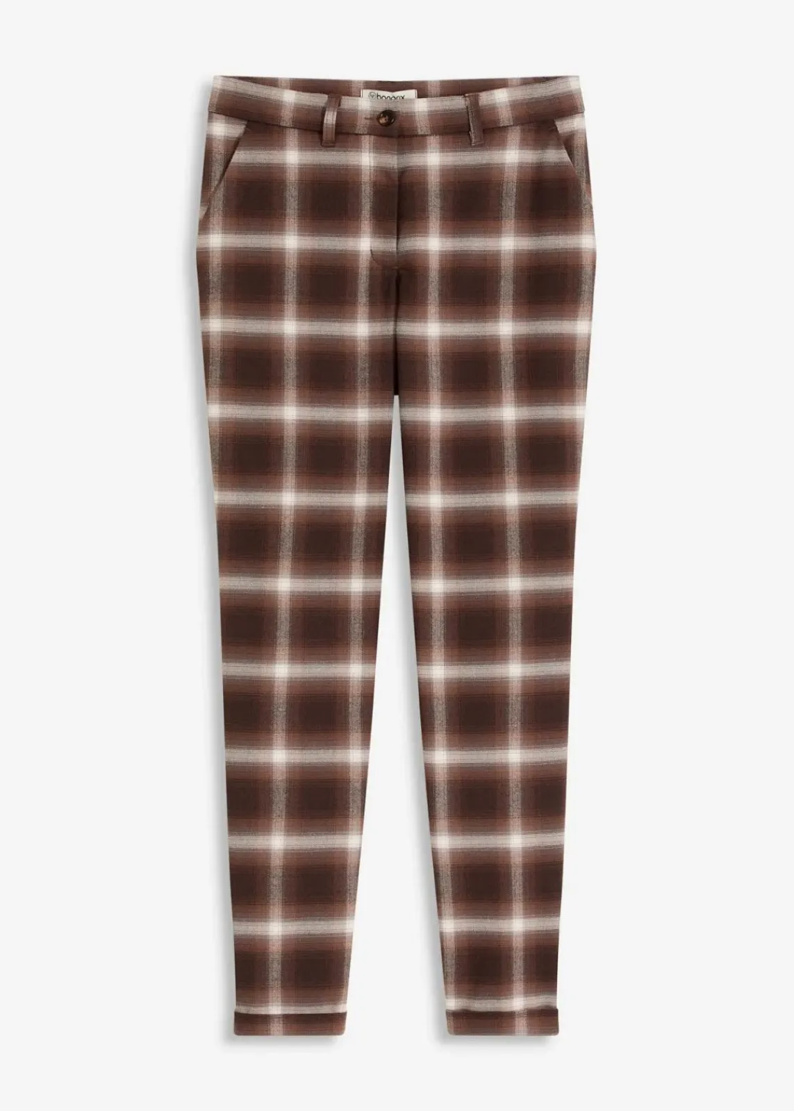 bonprix Bekleidung·Kleider|Hosen^Karohose mit Umschlag dunkelbraun/hellbraun/mittelbraun/elfenbein kariert