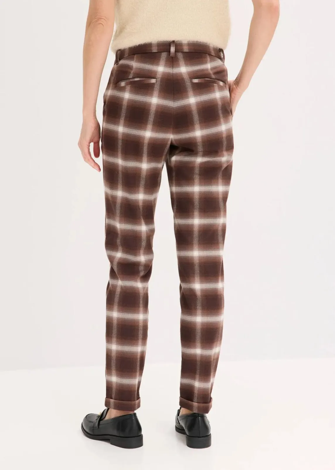 bonprix Bekleidung·Kleider|Hosen^Karohose mit Umschlag dunkelbraun/hellbraun/mittelbraun/elfenbein kariert